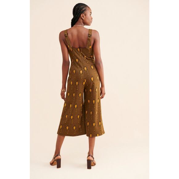 New Anthropologie x Hutch Mimi Palm Print Wide-Leg Jumpsuit $209 X-SMALL Brown - Picture 6 of 8